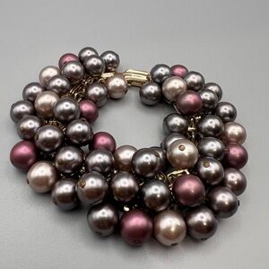 Vintage Cluster Faux Pearl Statement Bracelet — Gold Tone — Stamped Japan